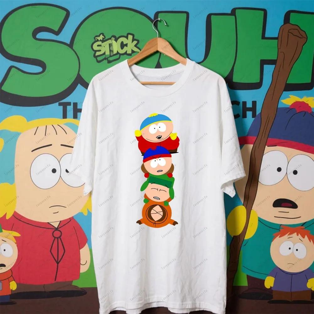 South Parks kleiner fetter Junge Cartman Süßes Cartoon Gedrucktes T-Shirt Shirt Humorvolle Streetwear Unisex Sommer Rundhals Kurzärmlig