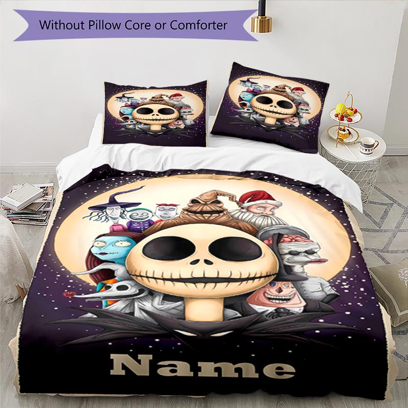 3pcs Custom Name The Nightmare Before Christmas Bedding Set Duvet Cover Closure Includes 1 Duvet Cover & 2 Pillowcases, Soft and Comfortable for All S