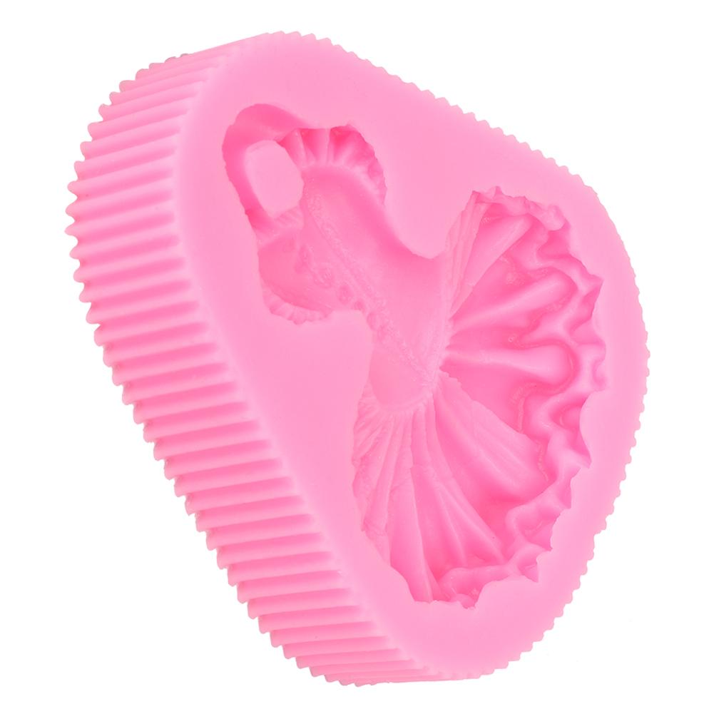 Household Kitchen Pink Dancing Skirt Silicone Mould Baking Cake Cookie Mold DIY ToolPink