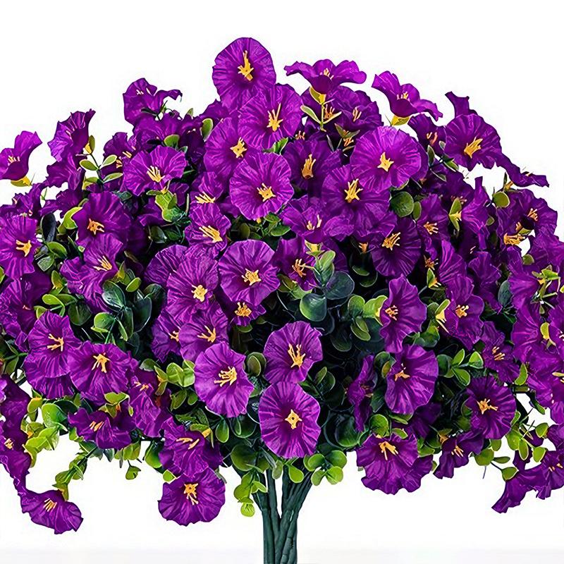 4 Bündel Künstliche Blumen Seiden-Prunkwinde Pflanzen Eukalyptus UV-Beständig Garten Sommerhaus Außen Dekoration