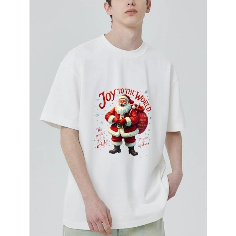 Vánoční tričko Černý Santa Claus Tisk Joy To The World Pro Sváteční Sezónu