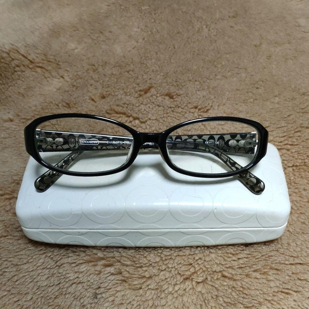 Used COACH CHARLOTTE (769AF) BLACK 001 Sunglasses Signature Pattern