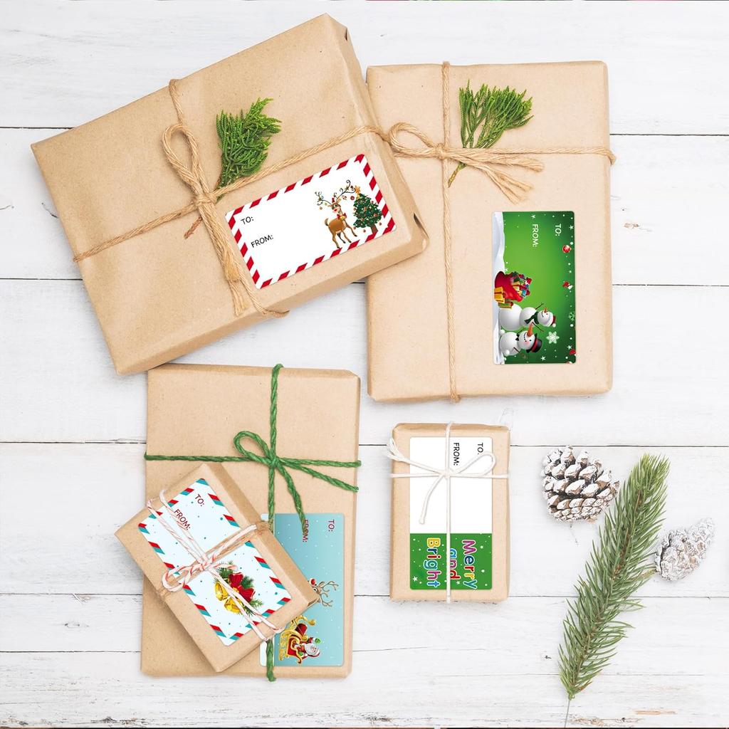 Gift Tags-250 PCS Christmas Gift Tags Christmas Presents Stickers Self Adhesive Christmas Tags Christmas Santa Wrapping Paper Holiday Decor (2.95 X