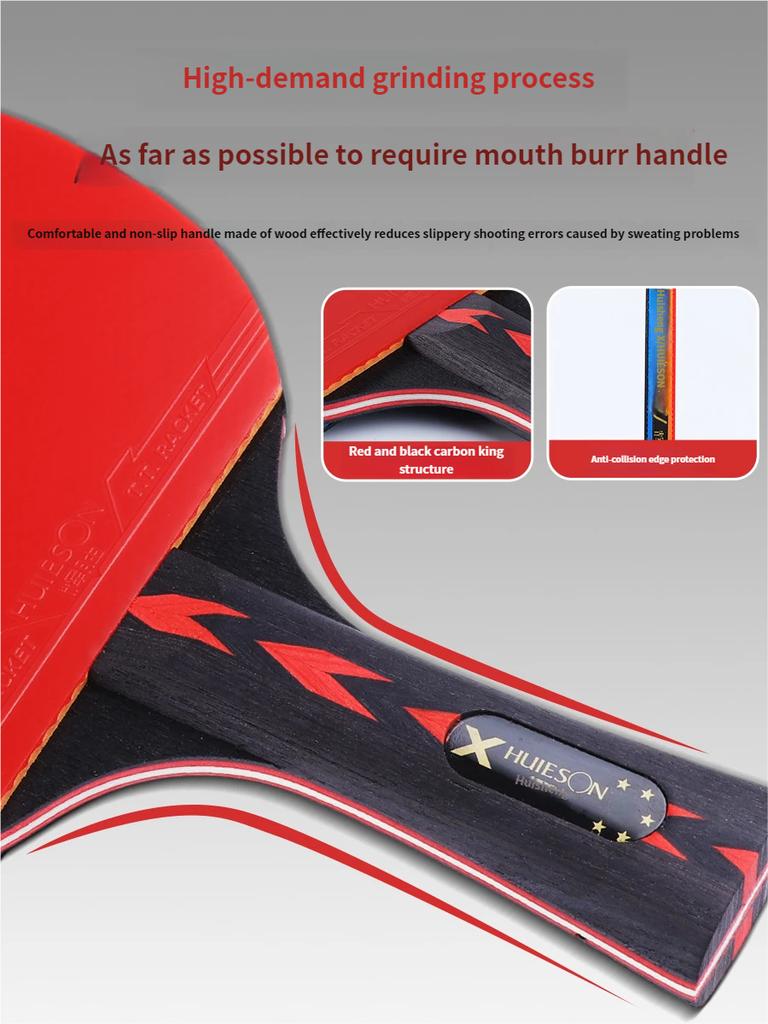 Factory-Direct HuIESON HS-CPPX5 2-Piece Finished Ping-Pong Paddle Set Pimples-in Rubber Carbon Fiber Construction 5-Layer