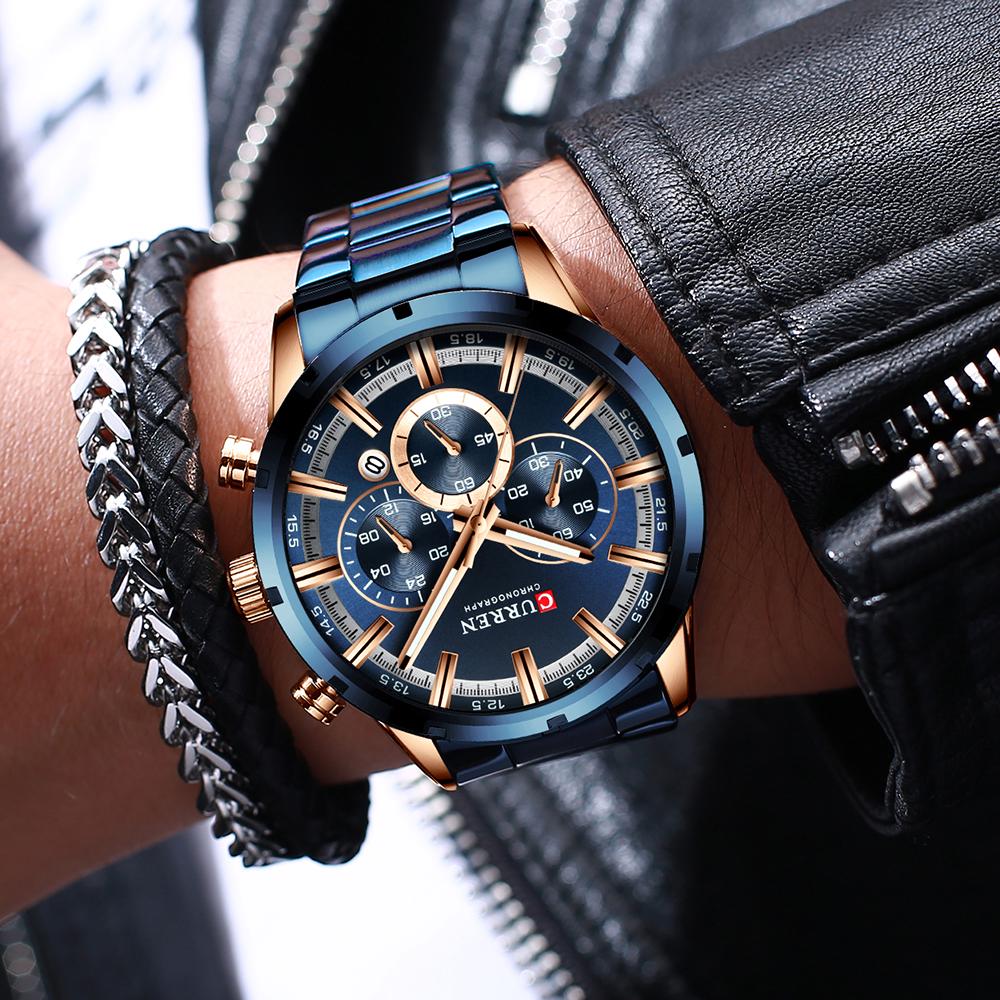 CURREN Herrenuhr Blaues Zifferblatt Edelstahlarmband Datum Herren Business Wasserdicht Herren Armbanduhren