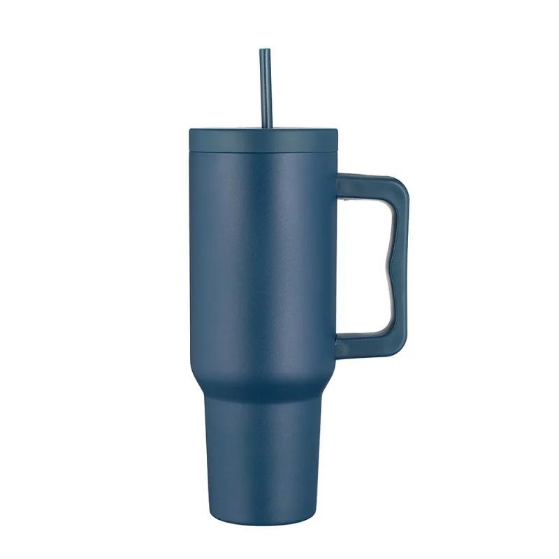 40oz Stainless Steel Handle Cup Double-layer Thermos Cup Sport Kettle for Men and Women Vacuum Cold-insulated Car Cup with Straw