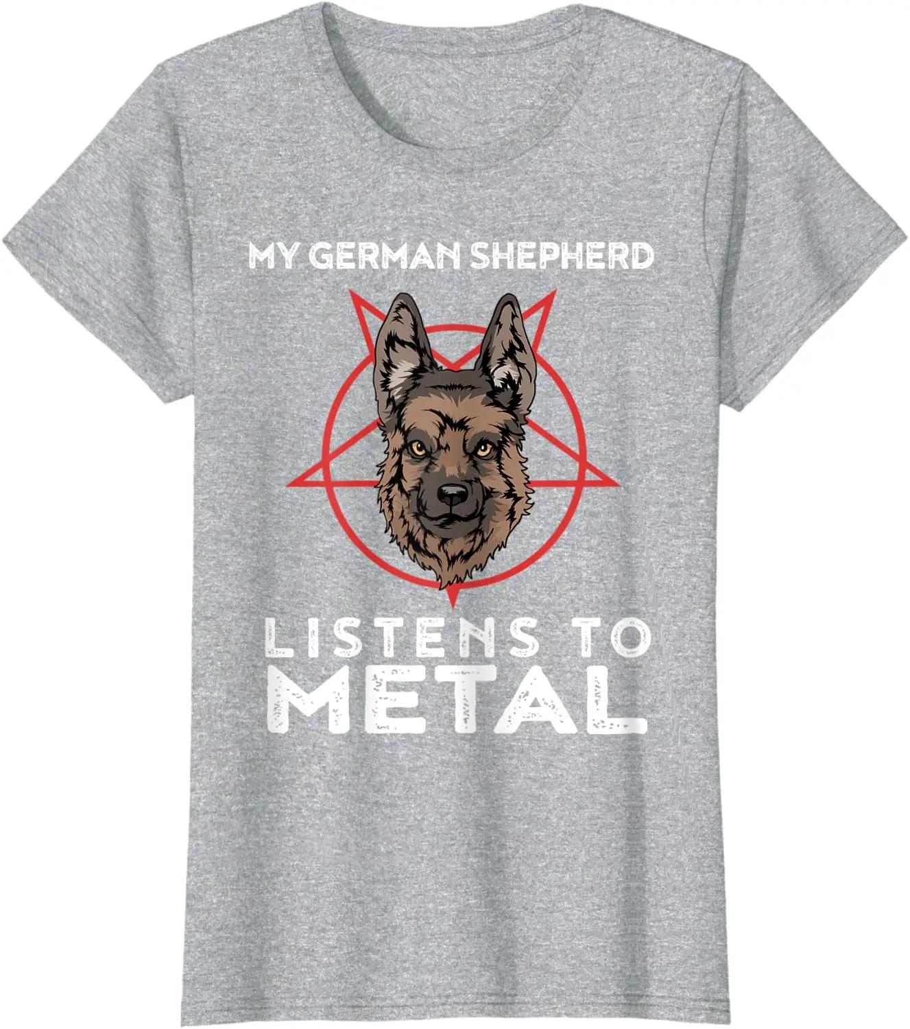 

Футболка с изображением животного «Моя немецкая овчарка забавно слушает хэви-метал». Хлопковая мужская футболка премиум-класса с коротким рукавом и круглым вырезом, новинка S-3XL XXXXXL серый