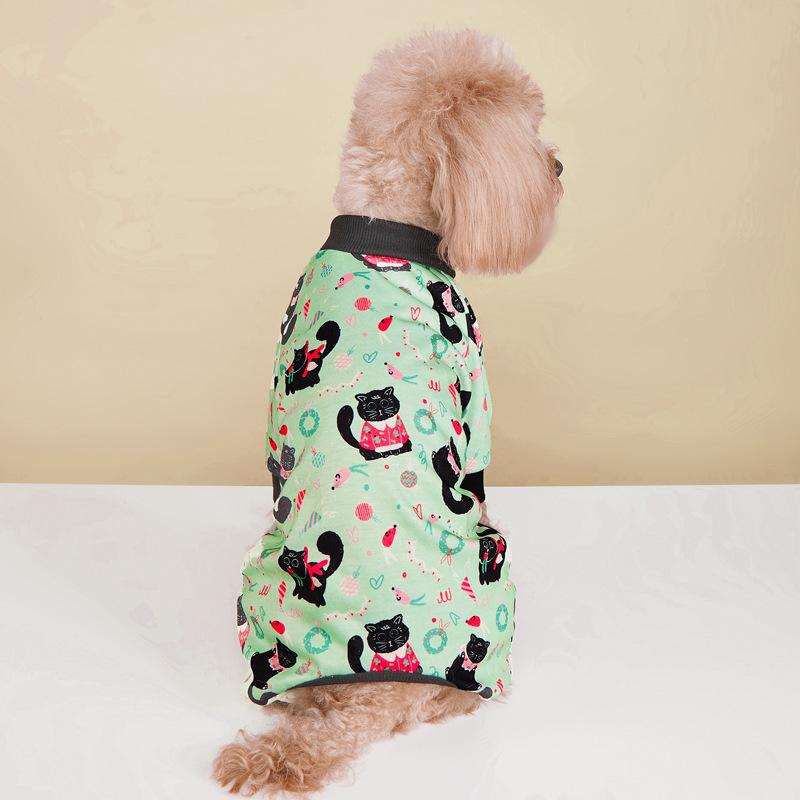 

Popular pet kitten dog four-legged jumpsuit cat dog cartoon black cat print pet comfortable breathable clothes pet supplies S зелёный