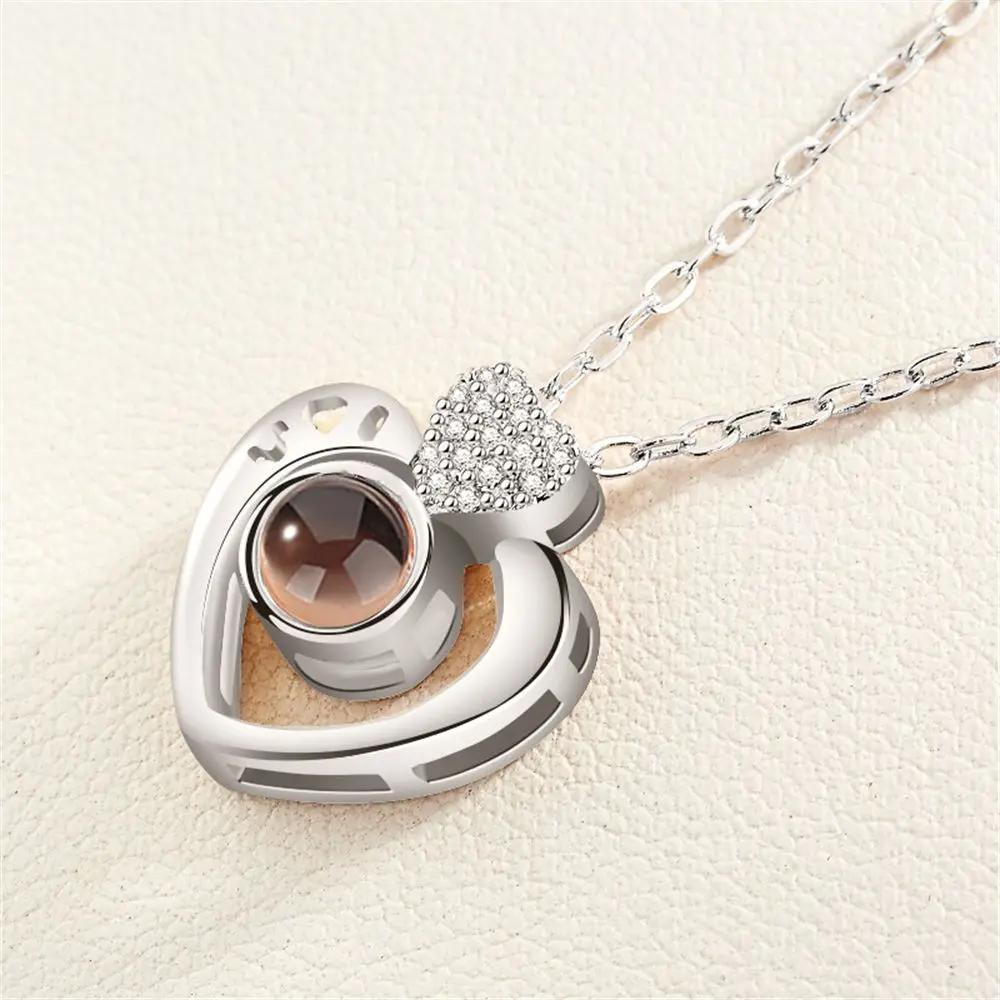 1PC Fashion Love Heart Letter Crystal Necklace 100 Languages I Love You Projection Pendant Necklace Women Jewelry Friends Gifts