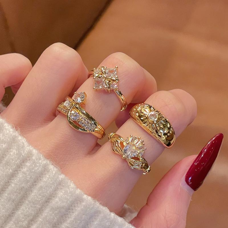 Medieval Retro Full Diamond Zir*****Pen Ring Women'S Daily Wear Gentle Wind Niche Design Ring