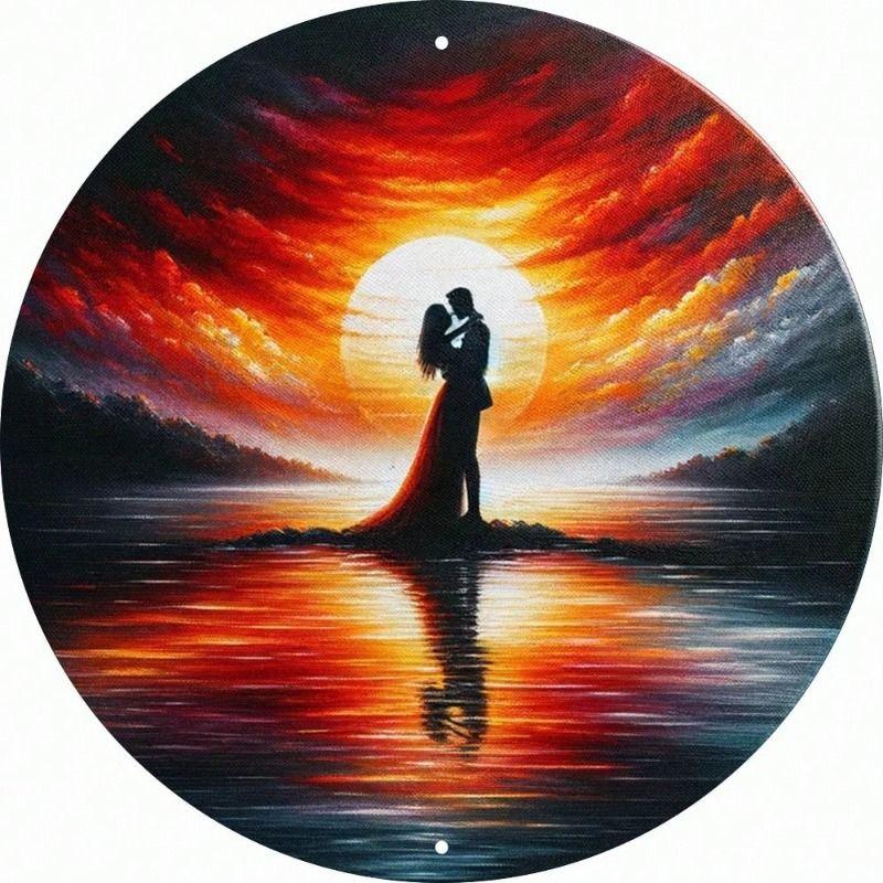 Metal Wall Art Sunset Couple Poster for Living Room