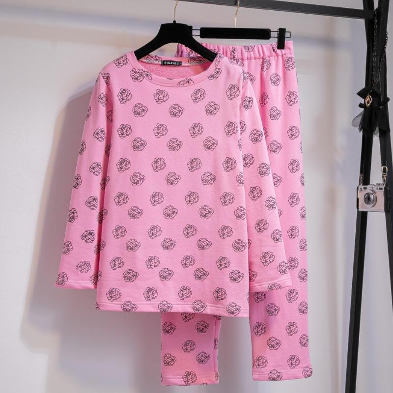 Dámské podzimní pyžamo s dlouhým rukávem, nové silné, dvoudílné, pyžamové kalhoty, plus size