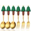6pcs Stainless Steel Christmas Dinnerware Set Cake Fork Coffee Spoon Party Tableware Christmas Tree Moose Snowman Fork Spoon Set