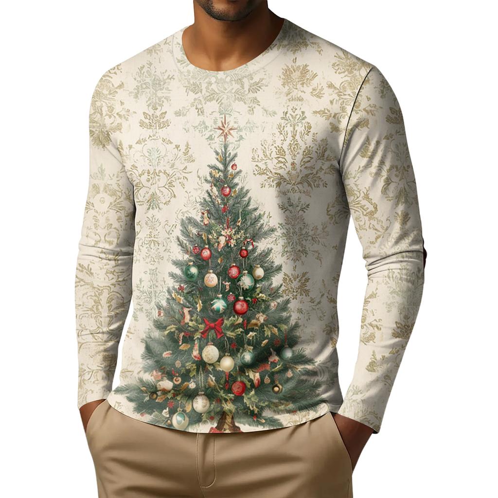 Men's Fashion Printed Round Neck Long Sleeve Bottoming Shirt Top