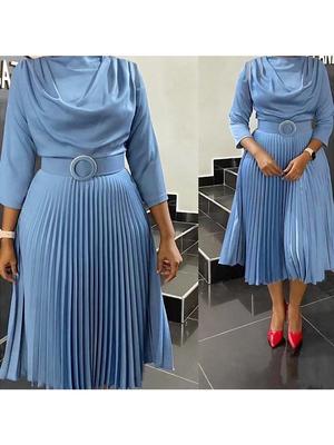 2023 Women's African Plus Size Solid Color Mid-length OL Commute Dress