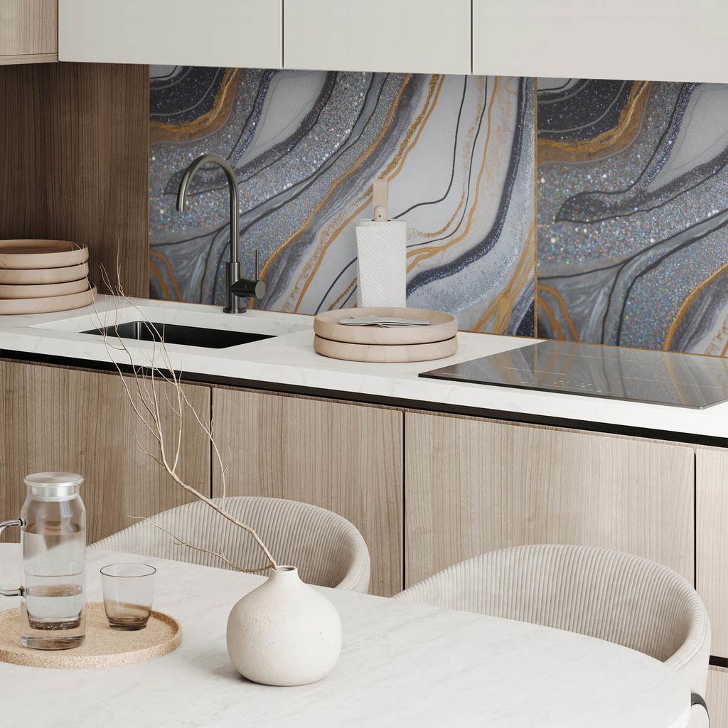Self-adhesive Vinyl Wall Covering with Graphics for the Kitchen 100x50 cm Abstract Waves with Glow