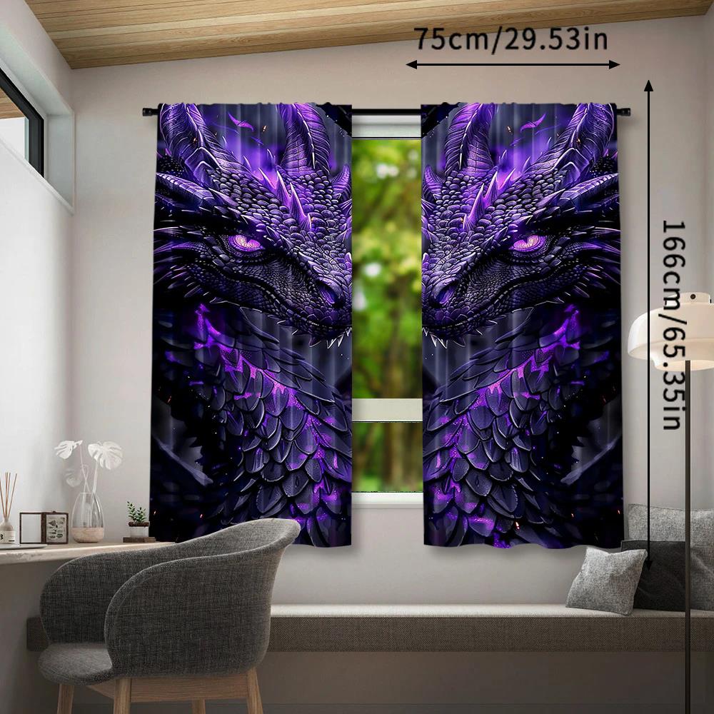 Purple Dragon Patterned Printed Curtains, Pole Bag Home Decoration, Room Decoration