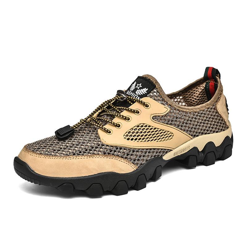 

Cool and breathable in summer, new men s versatile mesh trendy shoes, outdoor hollow, comfortable and breathable fashion trendy men s shoes 46 бежевый