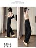 Women's Summer High-Waisted Black Wide-Leg Floor-Length Pants