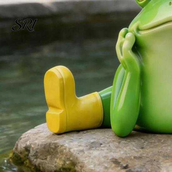 Decorative Frog Statue for Patio Sitting Resin Stretching His Legs Ornament Garden Pool Decor Figurine Outdoor Indoor Plant Pot Desk Shelf Decoration