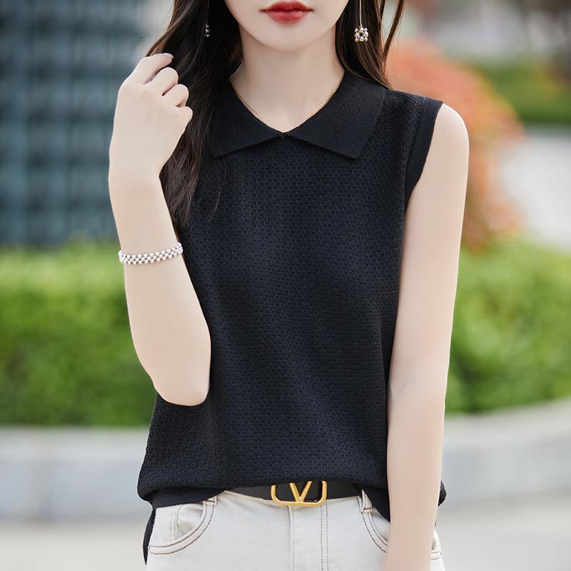 

Женский летний жилет без рукавов, новый жилет в иностранном стиле с ажурной вязкой, лацканами, трикотажный свитер, универсальный топ-жилет XL