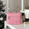 Pink Bow PU Leather Makeup Bag Portable Handheld Makeup Case Skincare Product Storage Box  Trips