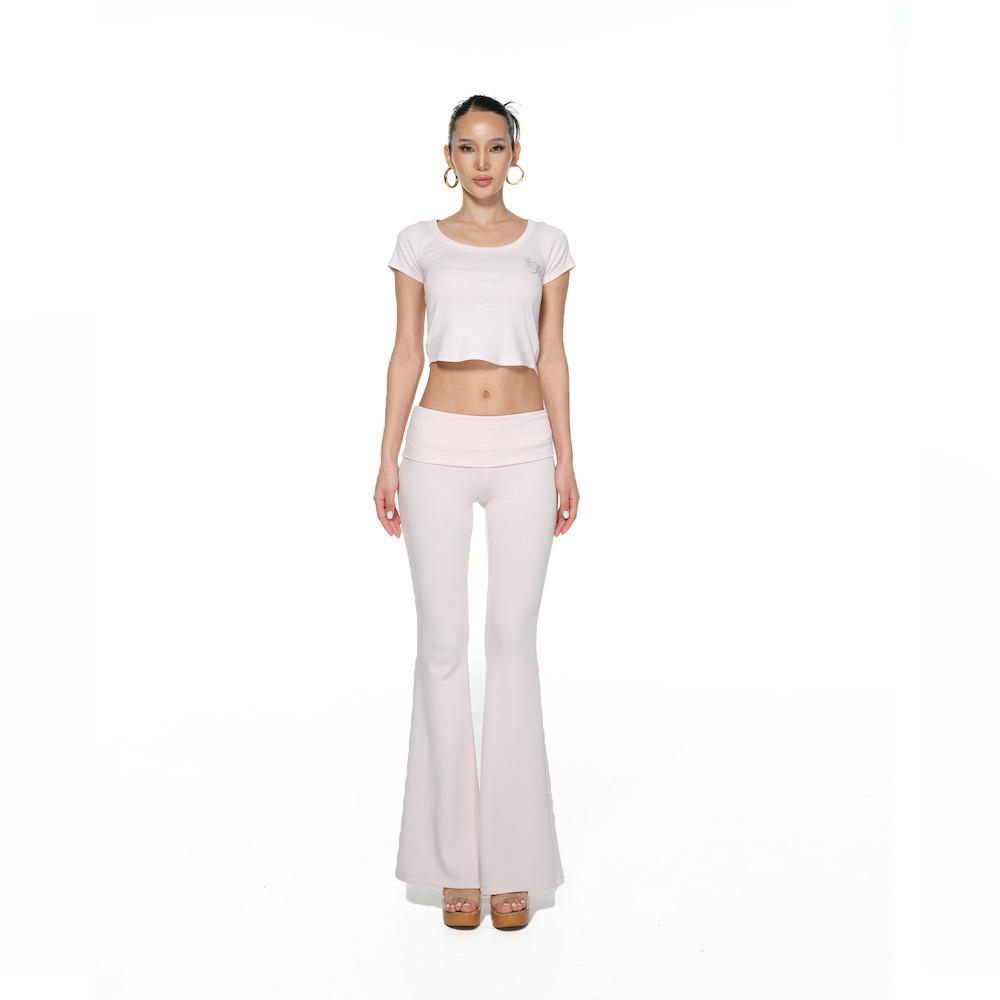Lopejeu Foldover Bootcut Leggings Pants (Pink)