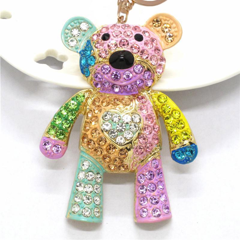 Cute Sweet Colorful Crystal Bear Key Chain Rhinestone Bag Accessories Keyring