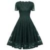 Bright Deer Women's Lace Cocktail Dress V Neck Short Sleeve Fitted Waist Midi Prom Bridesmaid Wedding Guest Party Evening Occasion Outfit