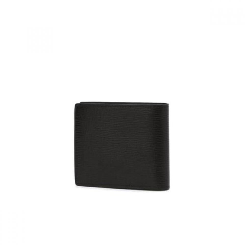 Daks Wallet Belt Set Logo Decor Black Bifold Wallet   Black Embossed Leather Aut