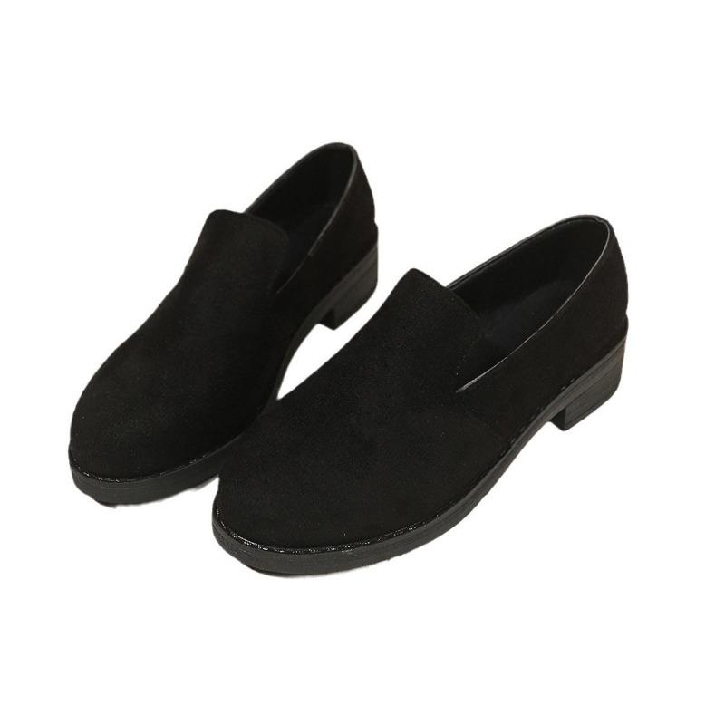 Deep single shoes women's spring and autumn new large size round head thick heel lazy one pedal women's shoes