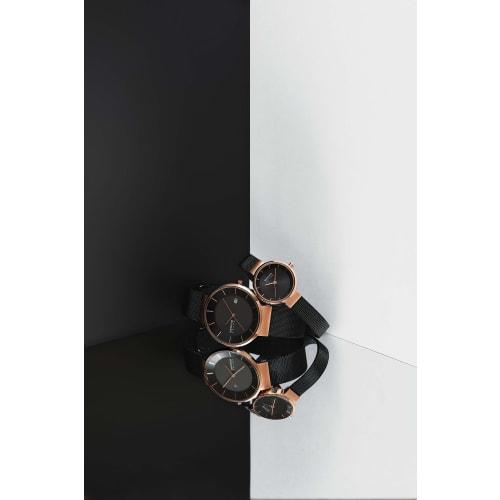 BERING Solar Watch for Men and Women (Unisex) Black and Rose Gold Stainless Steel with Mesh Strap and Sapphire Crystal (Product Number: 14639-166) Off