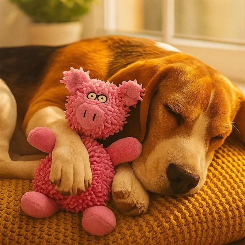 Fun Squeaky Plush Dog Toy Colorful Mop Fiber Puppy Toy for Teething Puppies and Anxieties Reliefs