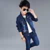 Moda Meninos Conjuntos de Jeans de Duas Peças Primavera e Outono Crianças Casaco Casual Estampado + Jeans