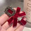 2Pcs Hairpin Velvet Bow Decor Hair Clip with Rhinestones Stable Clamping Force Bangs