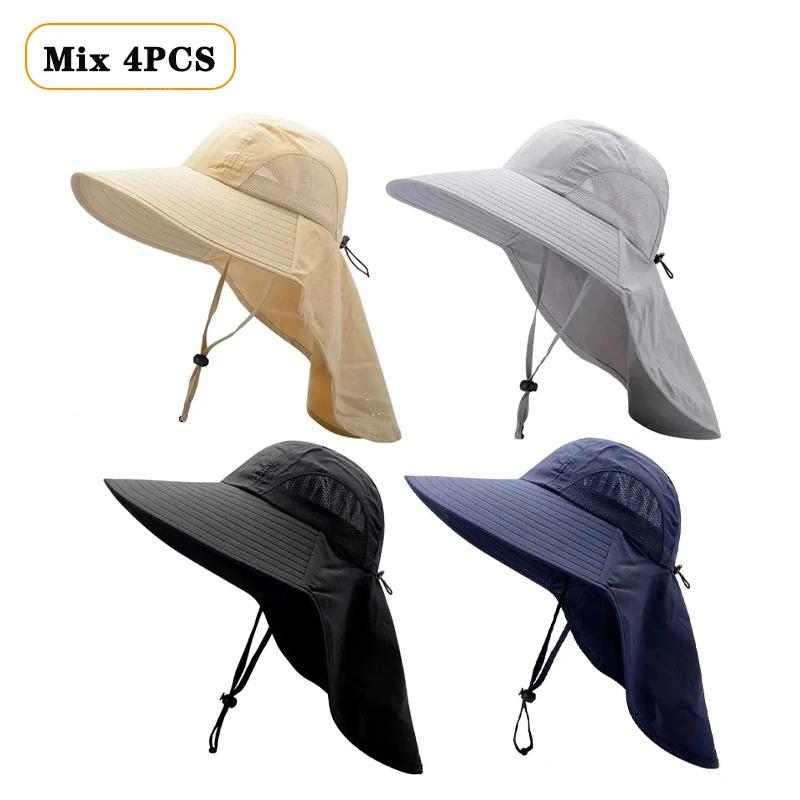 1/2/4PCS Summer Waterproof Fisherman HatOutdoor Hiking Fishing Sun Protection Hat Cycling Big Eave Neck Protection Sun Hat