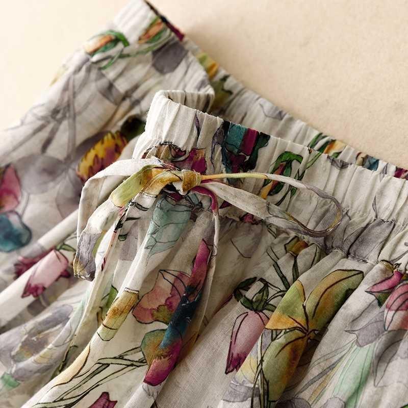 Spring and Summer New Cotton and Linen Printed Dress Women's Thin Literary and Retro Waist Thin Floral Skirt