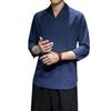 2025 Men's Retro Cotton Linen T-Shirt – Chinese & Japanese Style, Short & Seven-Sleeve, Plus Size, Solid Color