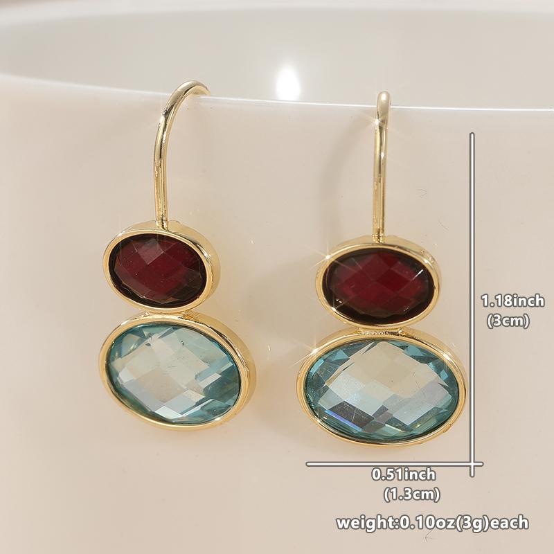Einfache Goldfarbene Metall-Ohrringe mit Roten Meeresblauen Steinen, Geometrische Persönlichkeits-Hängeohrringe für Damen