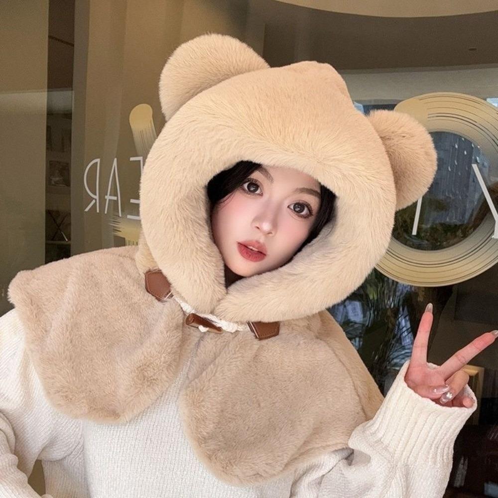 

Cute Bear Pullover Cap Fluffy Fur Neck Warmer New Shawl Women хакі