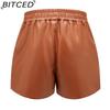 BITCED Women's Minimalist PU Leather Shorts Casual Loose-Fit Shorts