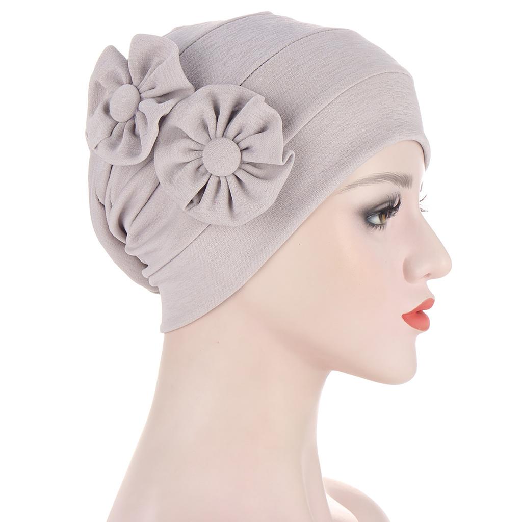 Women Solid Beading India Hat Muslim Ruffle  Chemo Hat  Wrap Cap