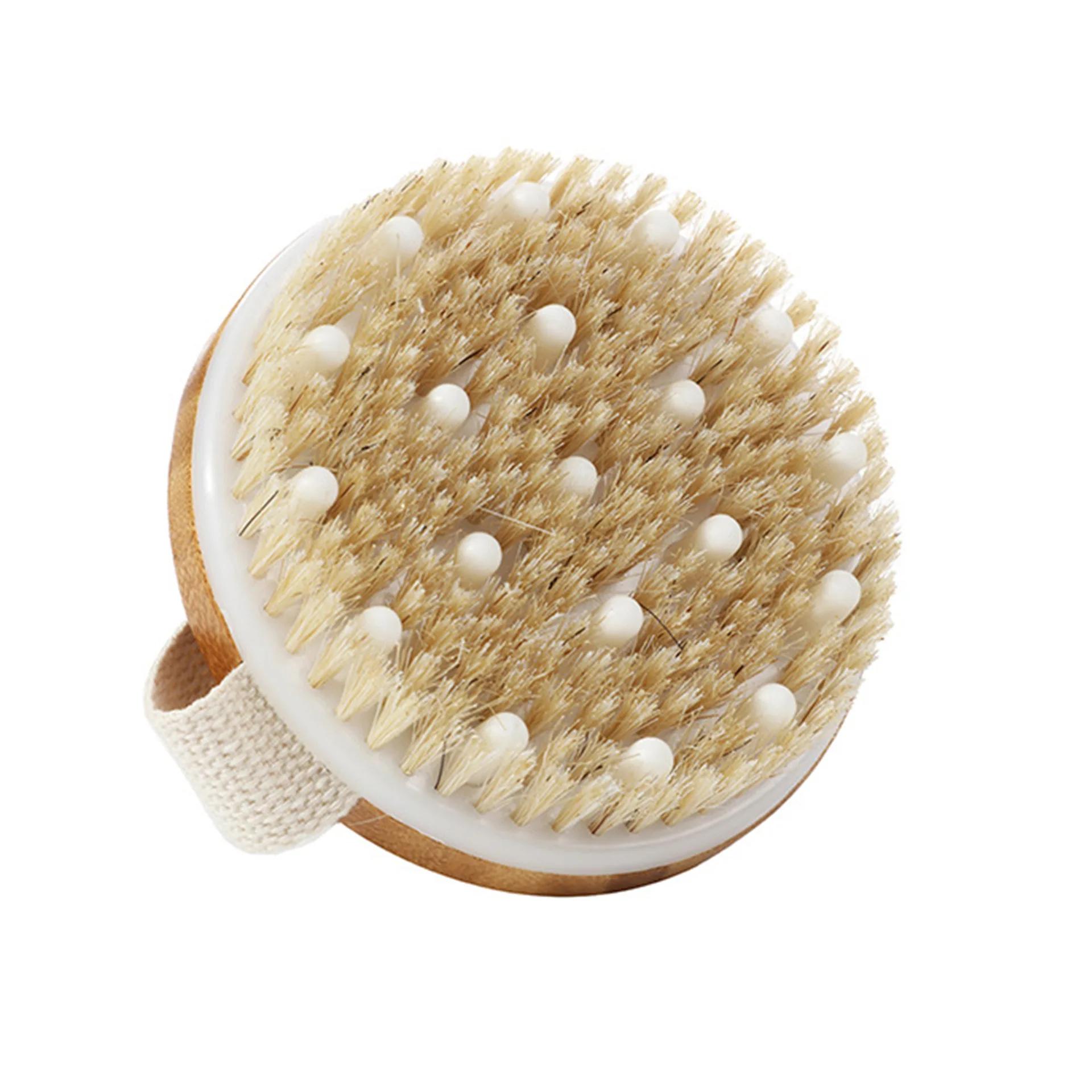 

Щетка из натуральной щетины Мягкая влажная сухая кожа СПА-щетка для тела Массажер для ванны Домашняя сухая влажная щетка для душа для спины Отшелушивающая щетка для купания 11cm