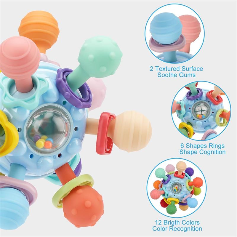 Atomic Ball Baby Montessori Sensory Toy For 0-6 6-12 Months, Food Grade Teething Toy For Babies