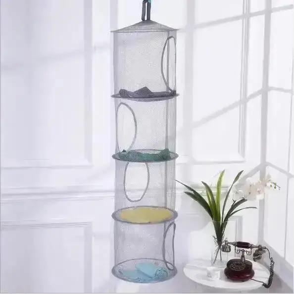 Four-layer Collapsible Hanging Basket Breathable Mesh Toy Storage Basket Storage Cage Drying Basket Home Organizer