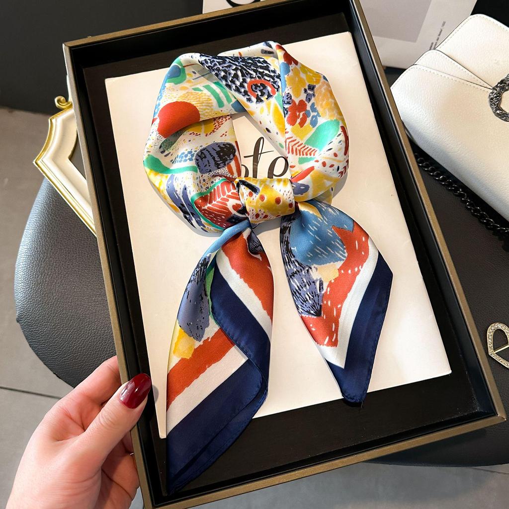 Versatile Faux Silk Small Square Scarf - Elegant Neck Accessory for Spring and Summer