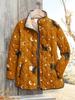 Women's Tropical Leaf Print Quilted Jacket Stand Collar Button Down Contrast Trim Casual Coat