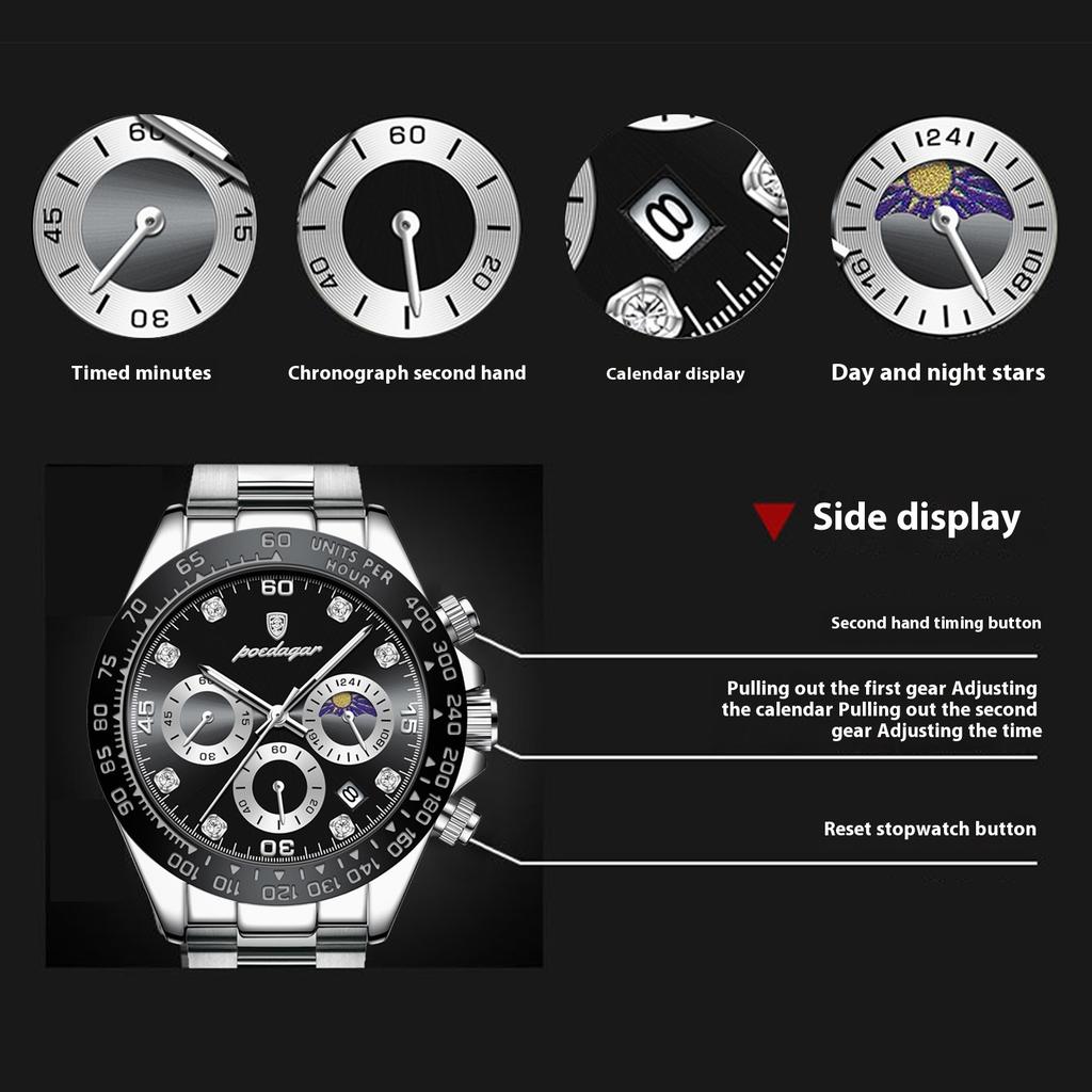 Fashion Classic Brand Men's Watch New Waterproof Luminous Multi-function Quartz Watch Business Sports Clock Chronograph