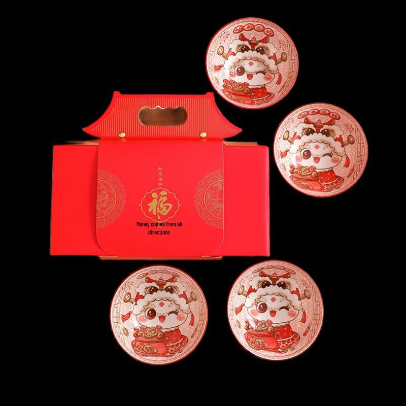 Heyuxi New Chinese Palace Style Ceramic 4-Bowl Dinnerware Set