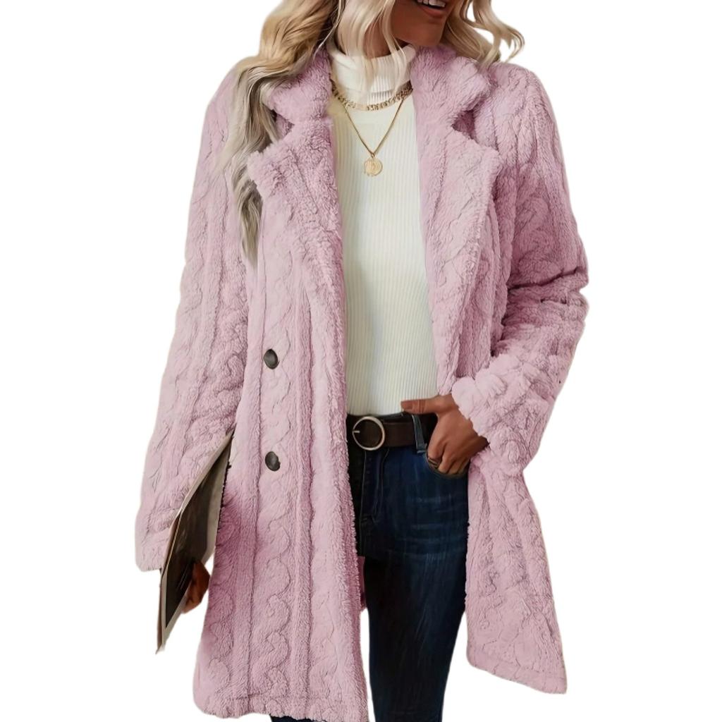 Women's Comfortable Casual Suit Collar Double-breasted Mid-length Plush Coat